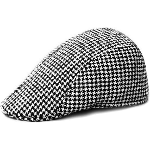 LOCOMO Retro Houndstooth Check Checker Print Pattern Flat Cap FFH119BLK