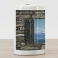 thumbnail image 3 of Nautical Ceramic Toothbrush Holder, Image of a Sailing Boat from Stone Window Narrow Perspective Idyllic Mediterranean, Versatile Countertop for Bathroom, 4.5" X 2.7", Grey Blue, by Ambesonne, 3 of 4