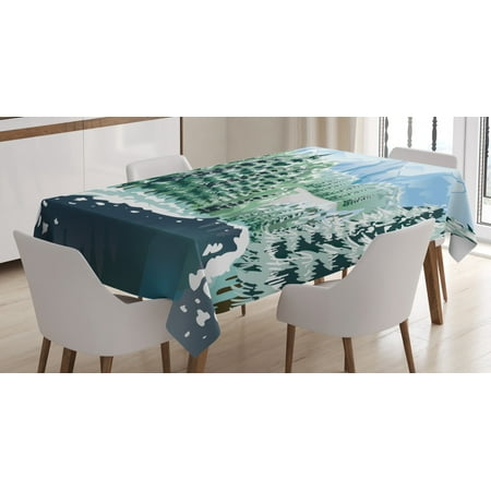

Forest Tablecloth Wildwood in Winter Season with Snowy Mountains and Frozen River Cartoon Style Rectangular Table Cover for Dining Room Kitchen 52 X 70 Inches Green Blue White by Ambesonne