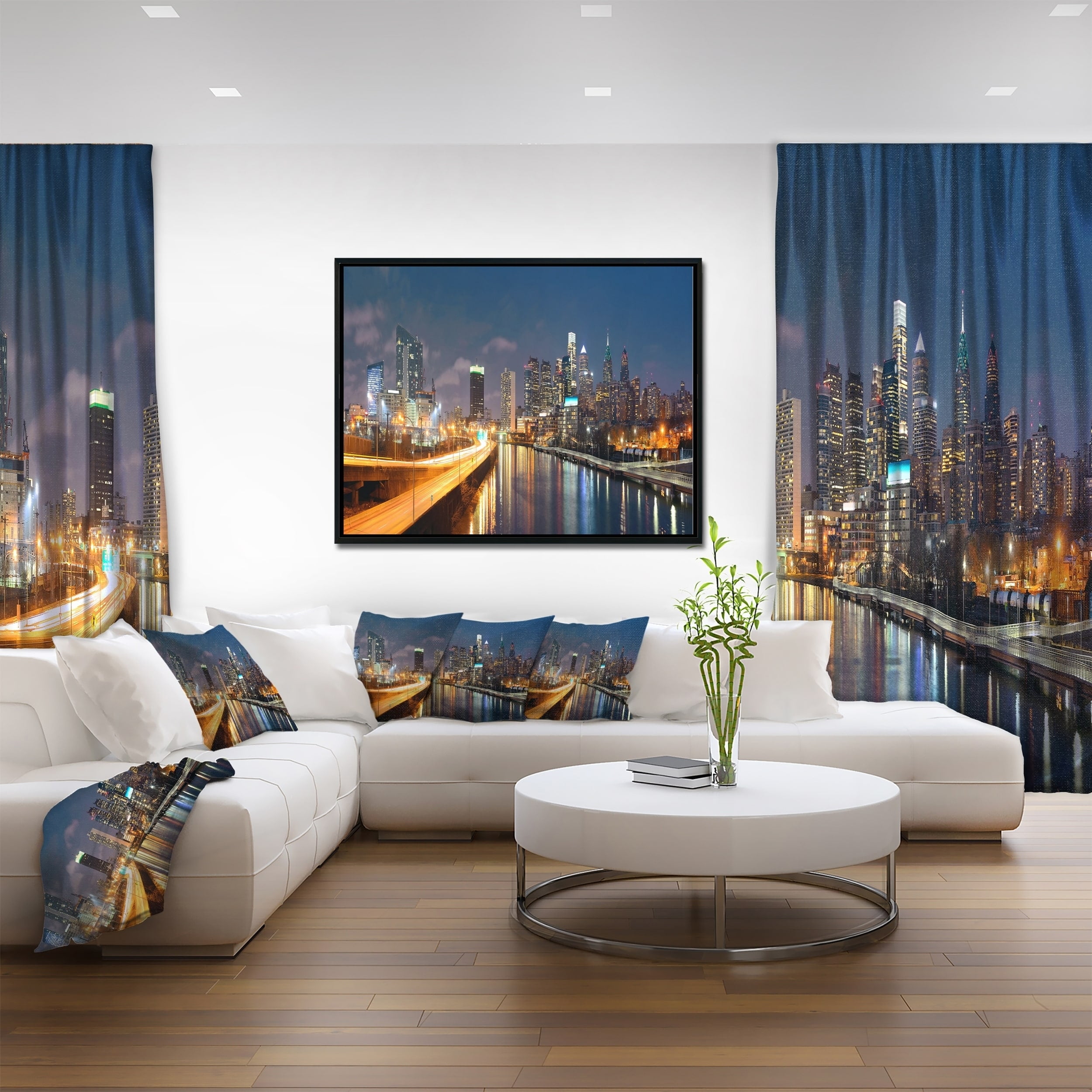 Design Art Philadelphia Skyline at Night Framed Canvas Art Print