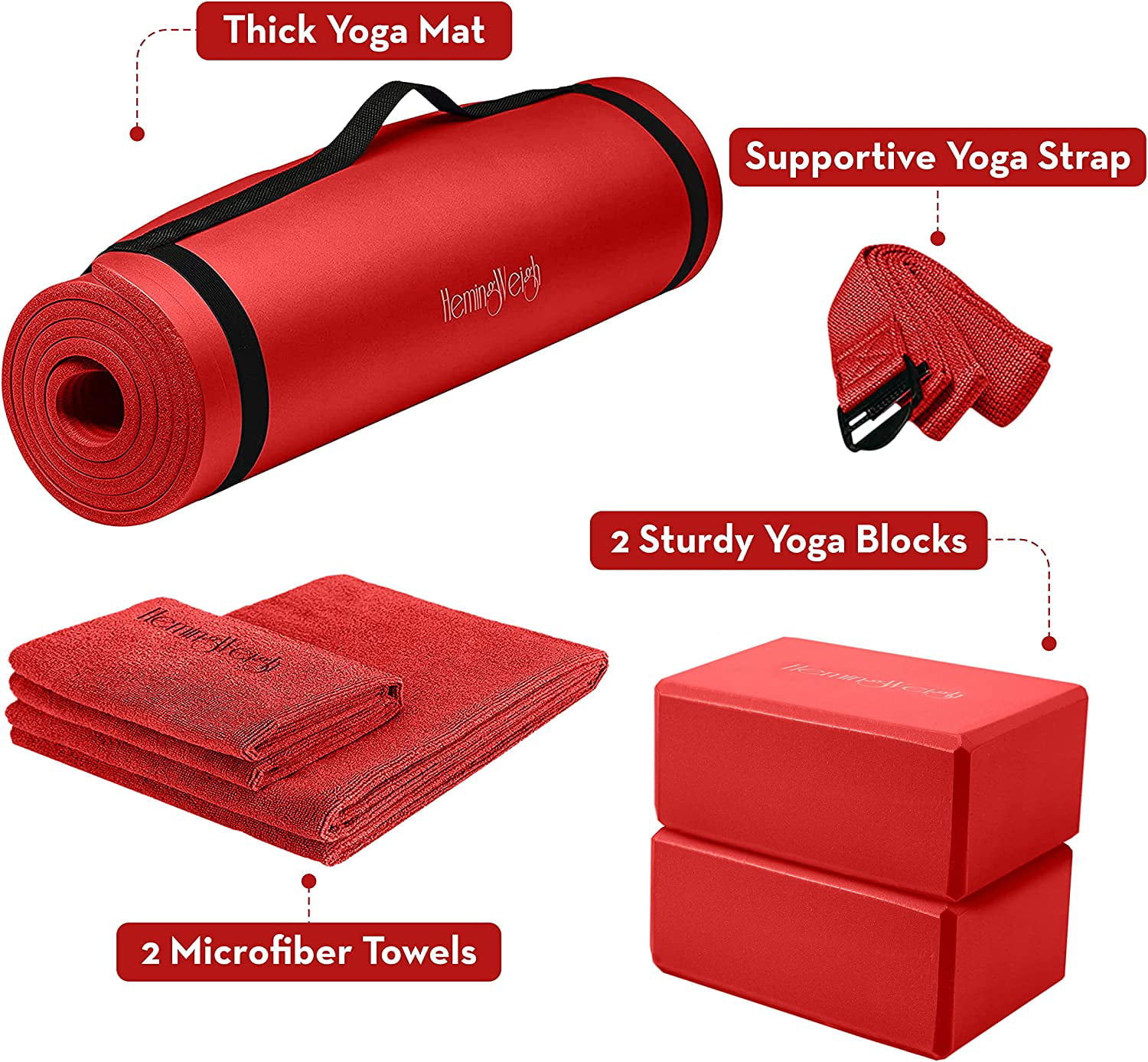 HemingWeigh 1/2 inch Thick Yoga Mat Kit with Non Slip Blocks