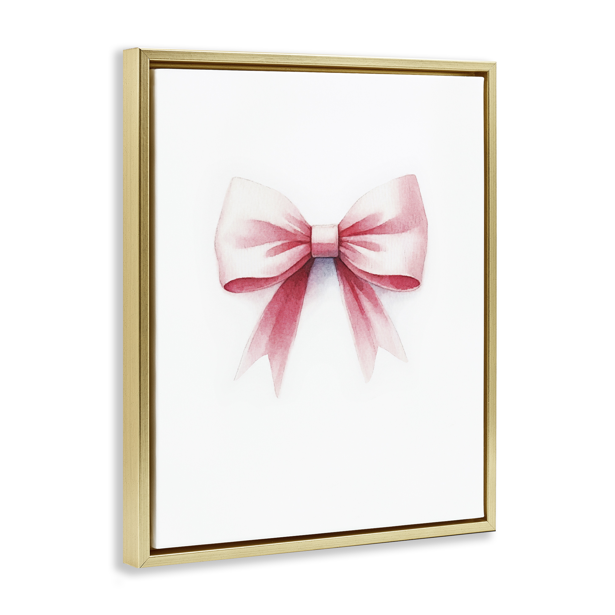 Stupell Industries Soft Fading Pink Bow Fashion Painting Gold Floater Framed Canvas Art Print Wall Art, 17 x 21