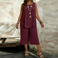 thumbnail image 2 of Women's Plus Size 2 Piece Summer Outfits Crew Neck Tank Top Tunic Shirt and Capri Pants Set Casual Sportswear 2026 Wine 3XL, 2 of 4