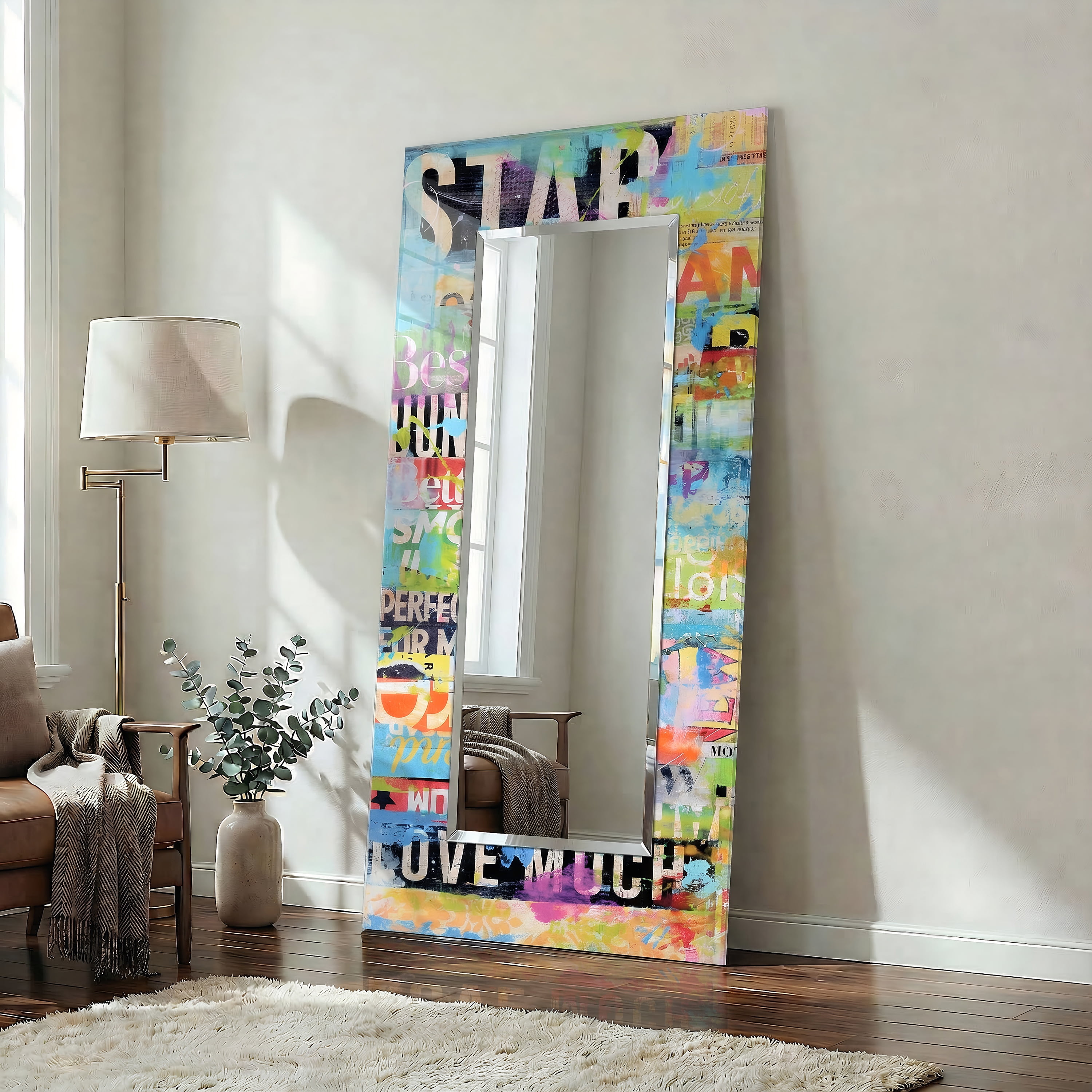 Empire Art Direct Metro Mix Rectangular Beveled Mirror on Free Floating Reverse Printed Tempered Art Glass, 72" x 36" x 0.4", Ready to Hang
