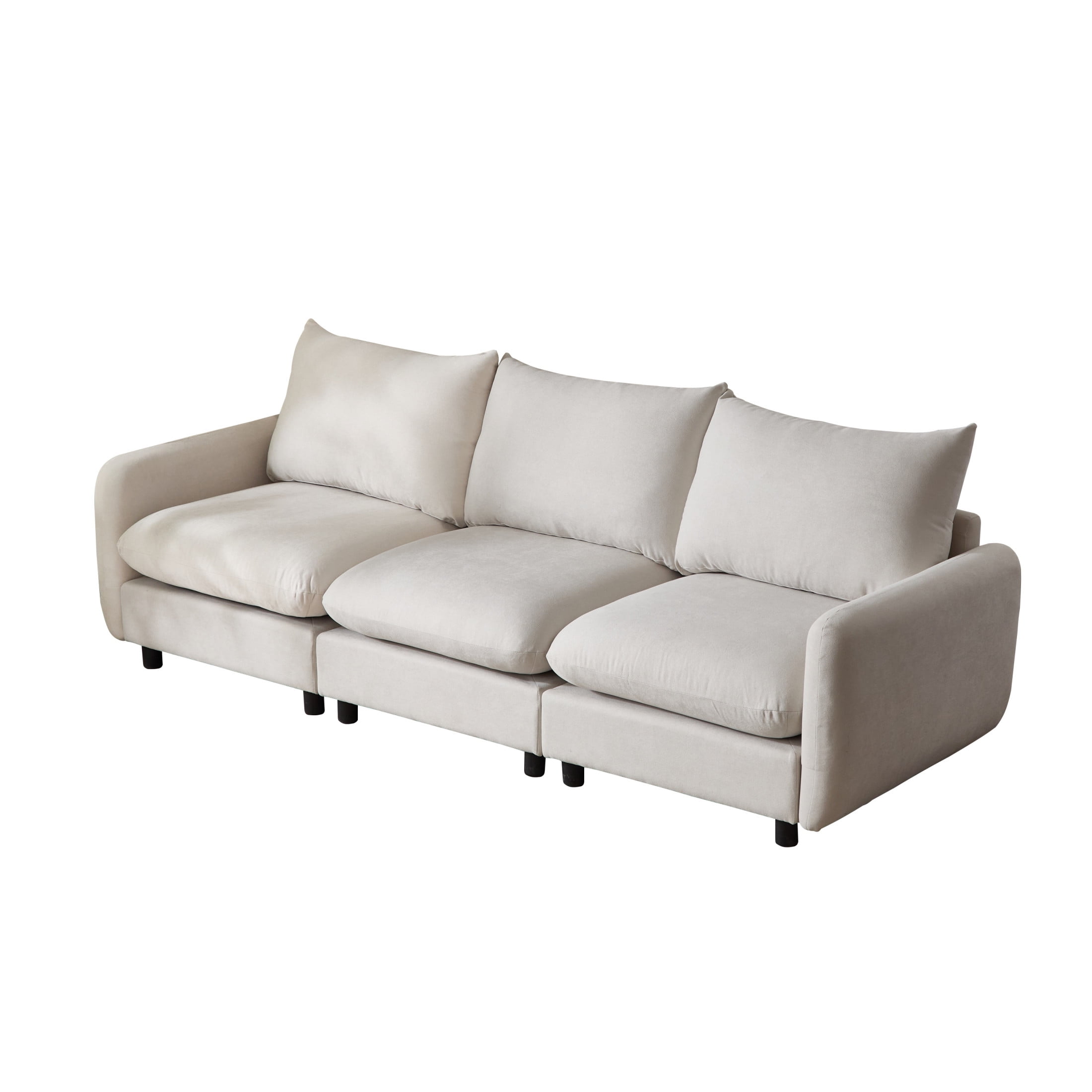 Christopher Knight Home 3-Piece Modular Sectional Sofa, 99.5" Upholstered Couch, Solid Wood Frame, White Sand