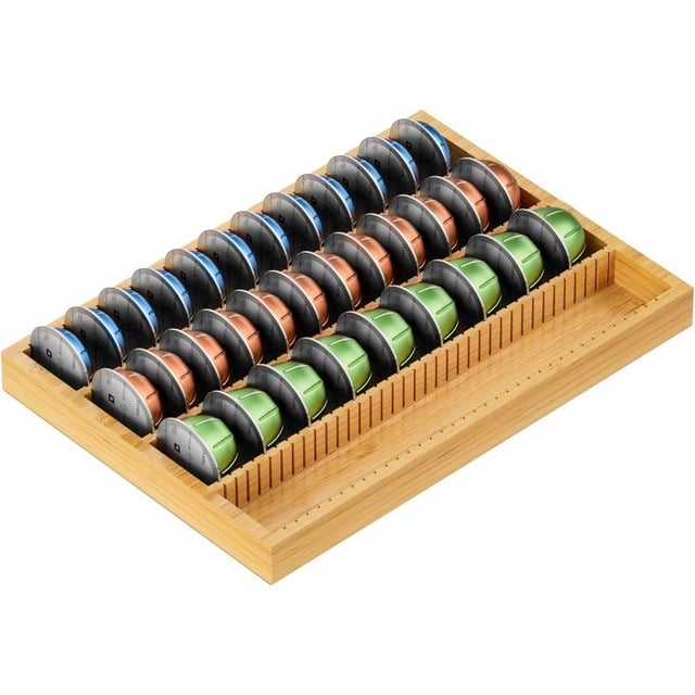 CNKOO Bamboo Coffee Pod Storage Holder Drawer Insert for Counter Compatible Vertuo Vertuoline Capsules for Kitchen Home Office Coffee Station