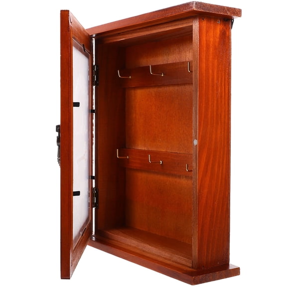 KALLORY Wood Key Holder for Wall Mount Storage Box Dark Red Versatile Secure Large Capacity 7.5 x 5.5 x 3.5 Inches