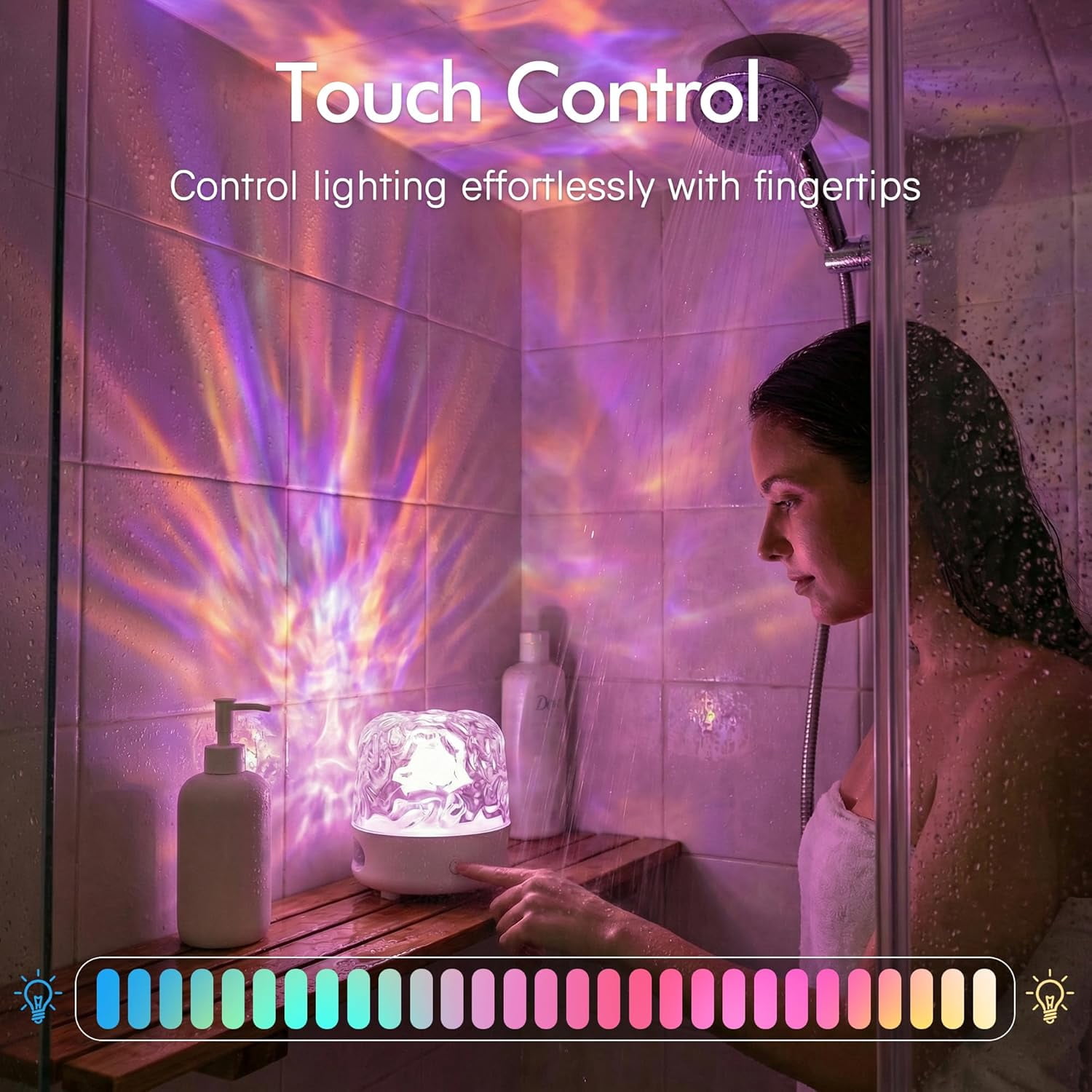 Waterproof Shower Light with Bluetooth Speaker, 16 Colors Changeable Shower Lamp for Inside Shower, Dimmable Ocean Wave Projector Light with Remote, LED Night Light Lamp for Bathroom, Bedroom Decor