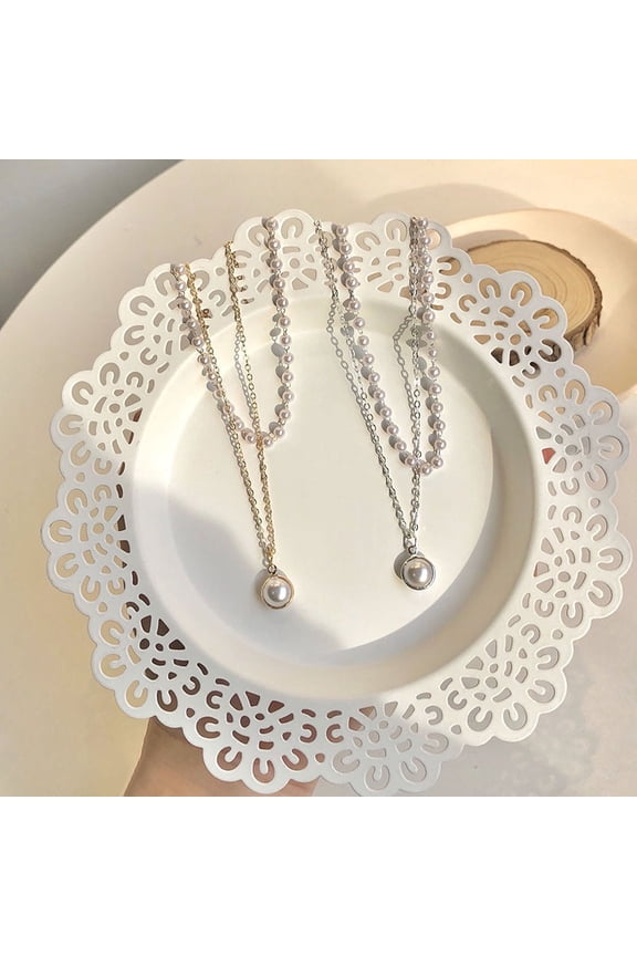 Niche Super Fairy Double Pearl Pendant Clavicle Chain Explosion Necklace Silver