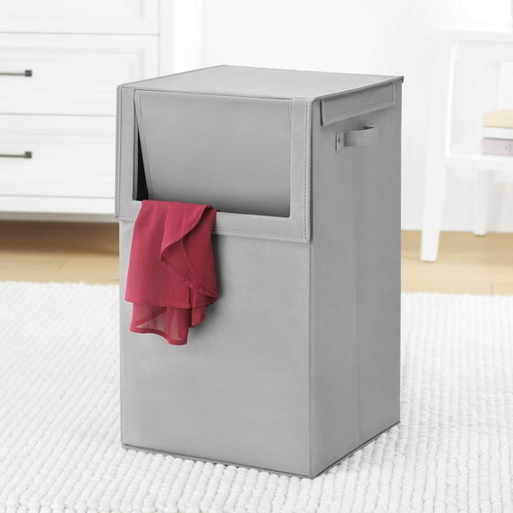 Whitmor Drop Front Laundry Basket,Laundry Clothers Hamper-Grey