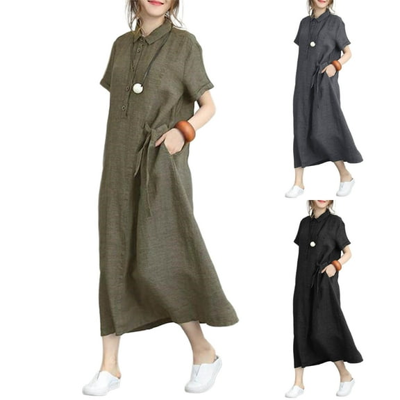 Xdegoge White Boho Dress for Women Crew Neck Casual Pink Dress Loose Flowy Dresses Plus Size Aline Dress Boho Dress Midi Trendy Wedding Guest Dress Hawaiian Outfits Vestido De Embarazada