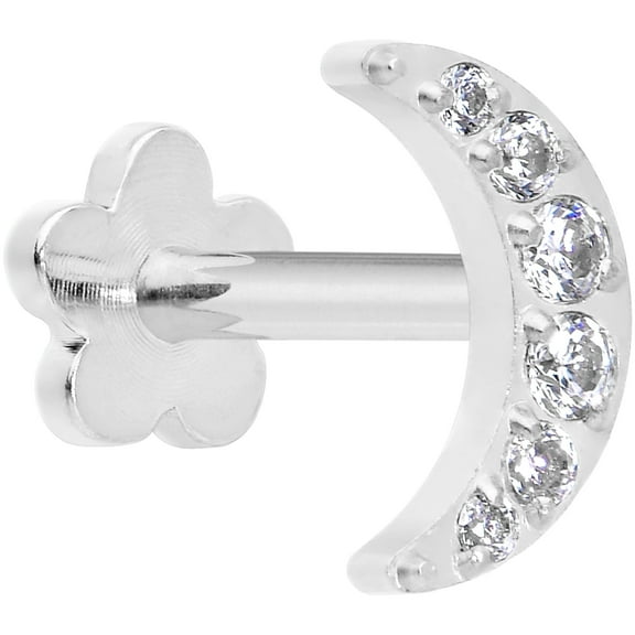 Body Candy Flat Back Cartilage Earring - 18 Gauge 1/4 ASTM Titanium Crescent Moon Reversible Flower Threadless Stud Earring for Cartilage, Conch, Helix, Labret, Tragus, Monroe