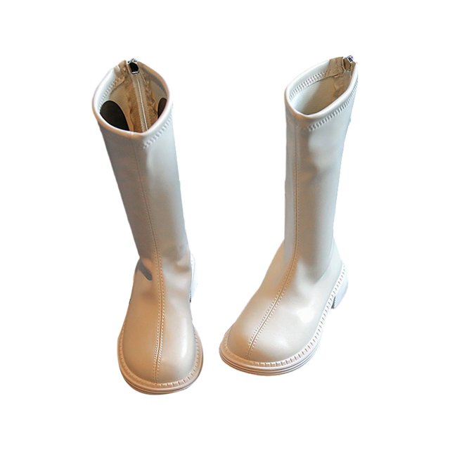 MAWCLOS Girls Booties Tall Knee High Boots Anti-Slip Casual Riding Boot Back Zip Outdoor Winter Shoes White 10.5toddlers