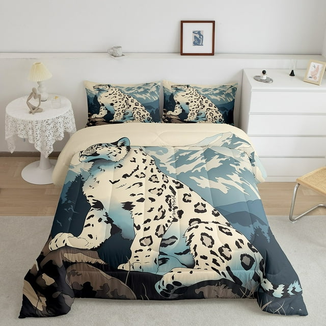 Leopard Print Bedding Cheetah Wild Animal Bedding Comforter Sets Safari Watercolor Print Comforter Set, 3D Cartoon Animal Theme Down Comforter Full 3Pcs, 1 Comforter 2 Pillowcases