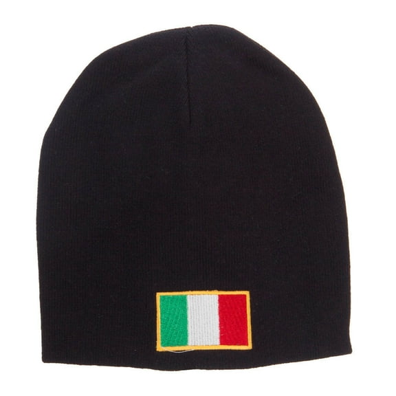 Europe Italy Flag Embroidered Big Short Beanie - Black XL-3XL