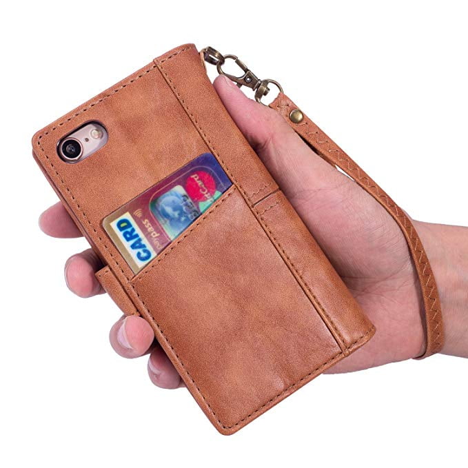 Leather Wallet Phone Case iPhone 6,iPhone 6S with Built-in 9 Card Slots,Gostyle New Stripe Pattern Magnetic Detachable and Removable PU Flip Cover with Money Clip and Hand Strap Rose Gold&White 