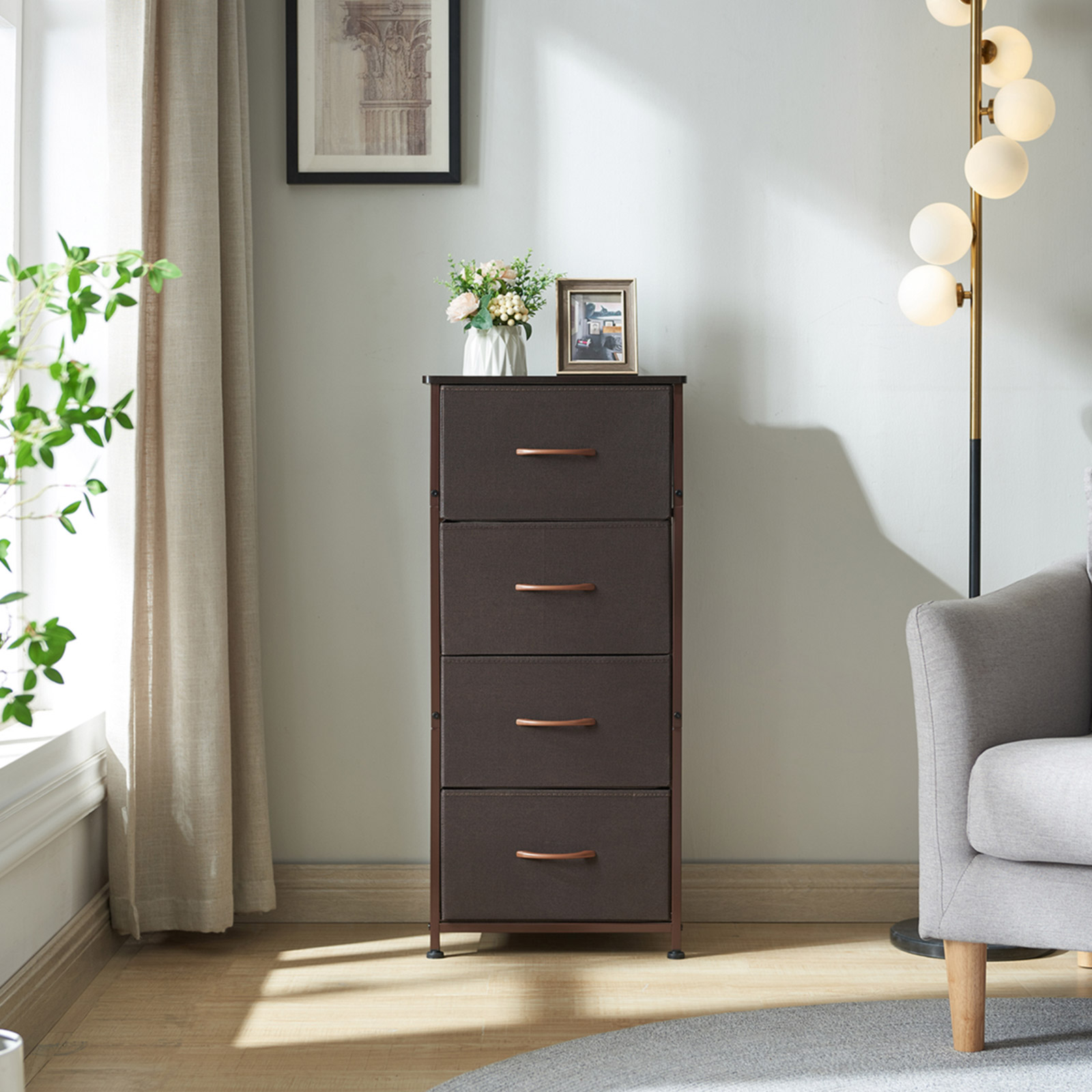 Somdot Nightstand Dresser with 4 Drawers Vertical Fabric Storage