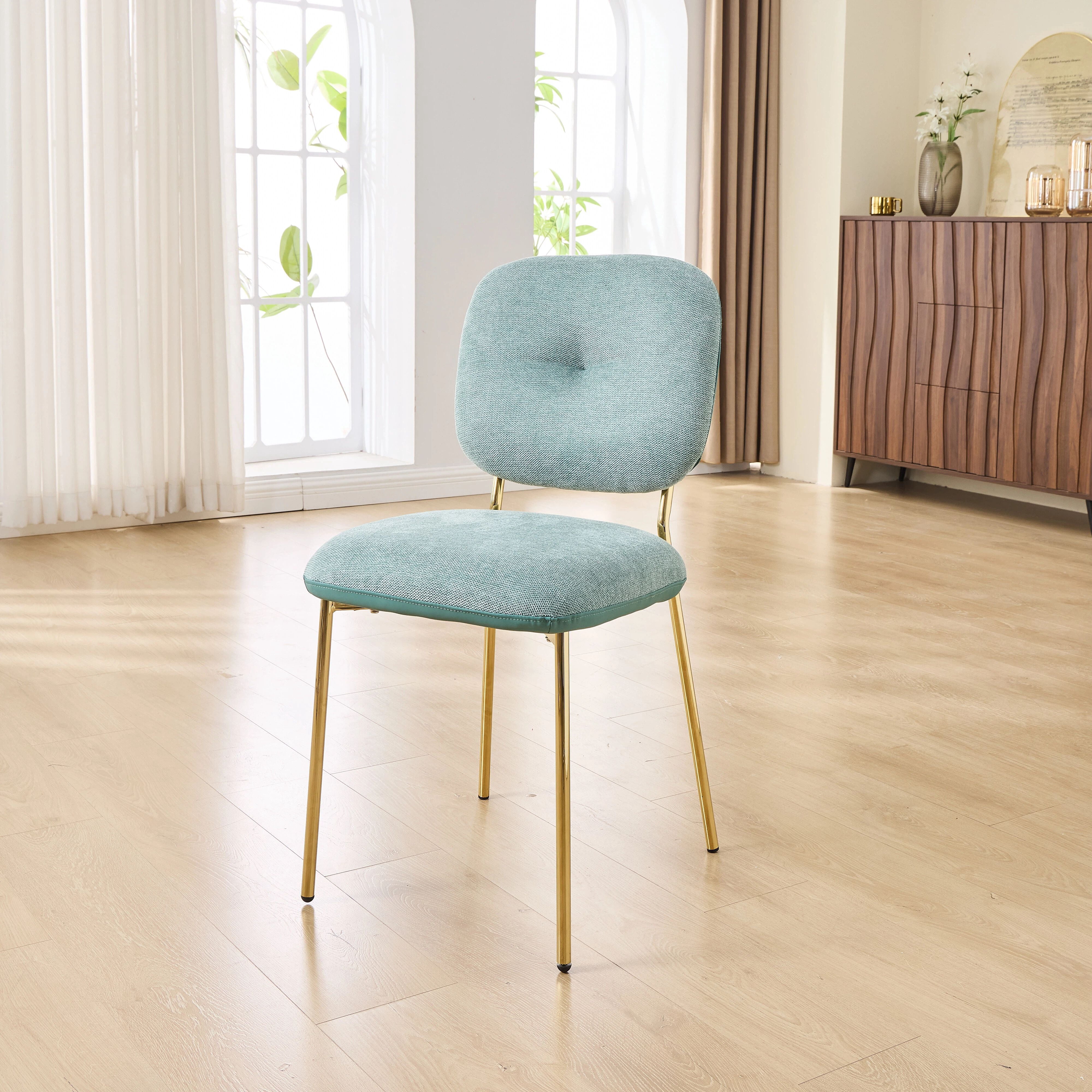 Euroco Upholstered Dining Chairs Set of 2, Upholstered Kitchen Chairs with Backrest and Metal Legs, Modern Accent Chairs for Dining Room,Green