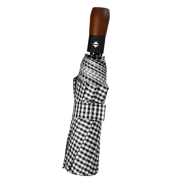 Paraguas plegable automático con mango de madera y 10 varillas para hombre y mujer. Paraguas de negocios. Estilo A