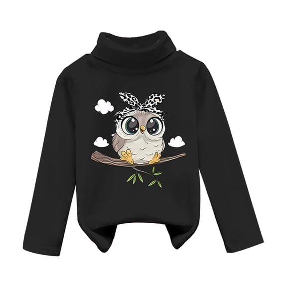 Mercatoo Girls Fleece Lined Turtleneck Tees Cute Print Long Sleeve Soft Baselayer Tops Toddler Winter Shaggy Thick Shirts