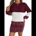 thumbnail image 2 of Vestido Elegante de Punto con Mangas Farol y Patchwork para Mujer, Otoño-Invierno Rojo Vino S, 2 of 9