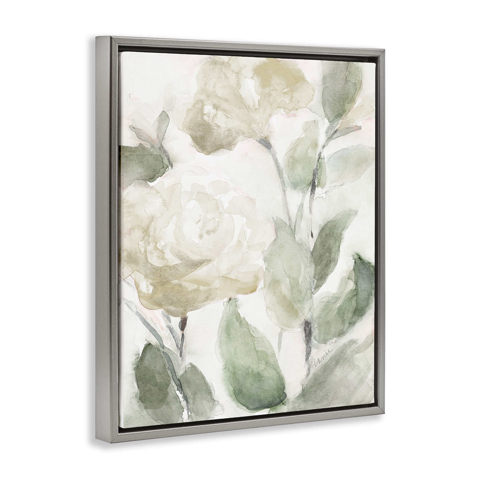 Stupell Industries Charming Abstract Florals Botanical & Floral Painting Gray Floater Framed Canvas Art Print Wall Art, 25 x 31