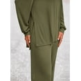 thumbnail image 3 of Womens 2 Piece Pajamas Outfits Crewneck Long Sleeve Pullover Tops Wide Leg Long Pants Casual Lounge Set, 3 of 5