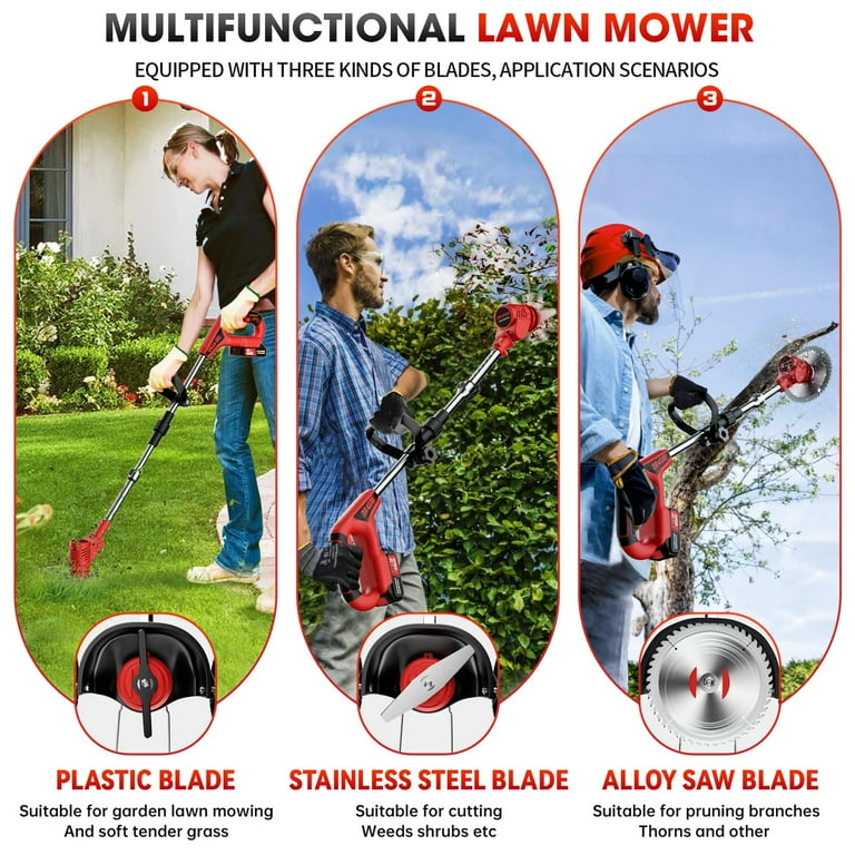 Dragro Cordless Lawn Trimmer, 3-in-1 Weed Eater, Edger & Brush Cutter with  3 Blades for Garden Yard, Includes Battery - Walmart.com
