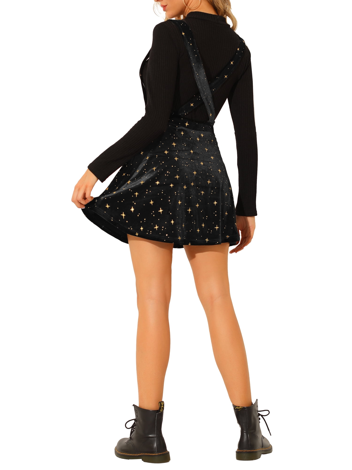 Unique Bargains Women's Star Printed Velvet High Waist Mini Suspender Skirt