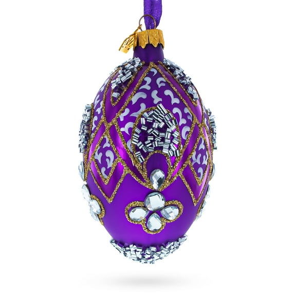 Diamonds on Pearl Glass Egg Ornament 4 Inches