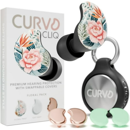 CURVD Cliq Earplugs with Swappable Covers, Stylish Noise Reduction for Concerts, Noise Sensitivity & More (Floral)
