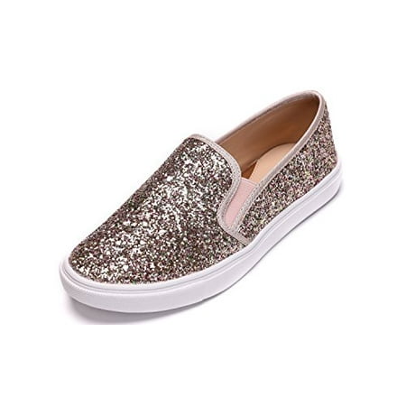 

Feversole Women s Fashion Slip-On Sneaker Casual Flat Loafers Pink Gold Size 7.5 M US