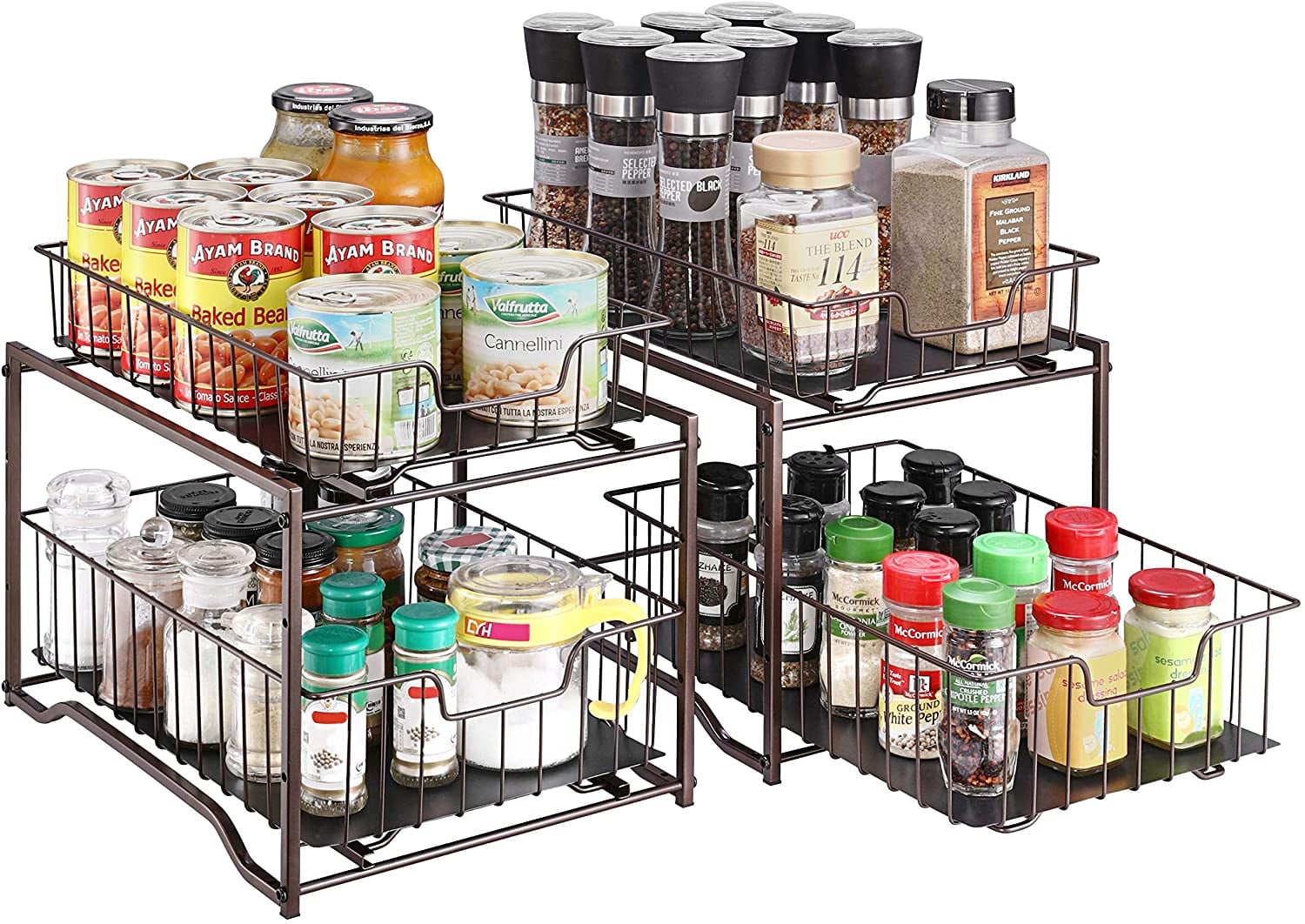 Simple Trending Stackable 2-Tier Spice Rack Kitchen Organizer Cabinet Storage with Sliding Storage Drawer Bronze 