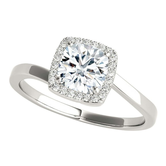 3.15 Carat Halo Moissanite & Natural Diamond Engagement Rings In 14K White Gold In Ring Size 5