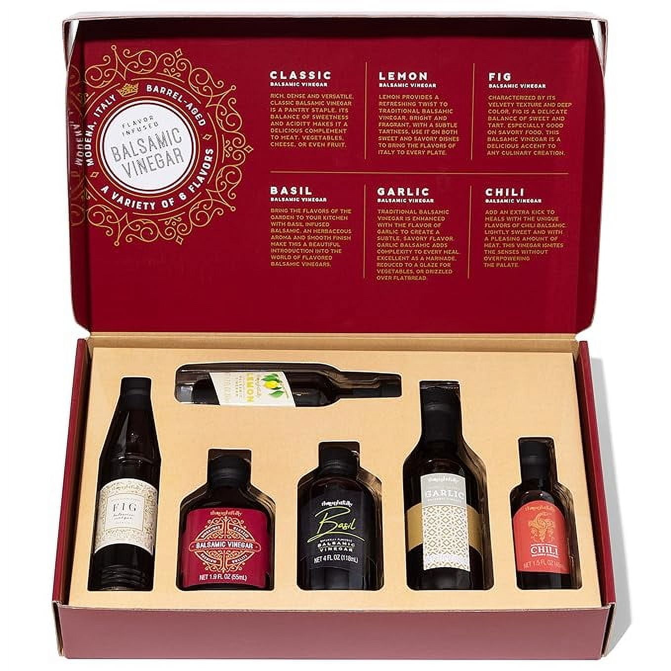 Thoughtfully Gourmet Barrel-Aged Balsamic Vinegar Holiday Gift Set, 6 Flavored Varieties