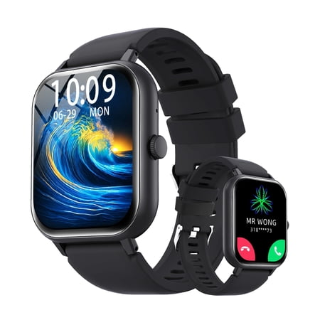 Smart Watch Fits for Android and IPhone, Smartwatch for Men Women, 2.01" HD Touchscreen Fitness Tracker 100+ Sports Mode, Smart Watches with Bluetooth Call, IP68, for Gift, Black