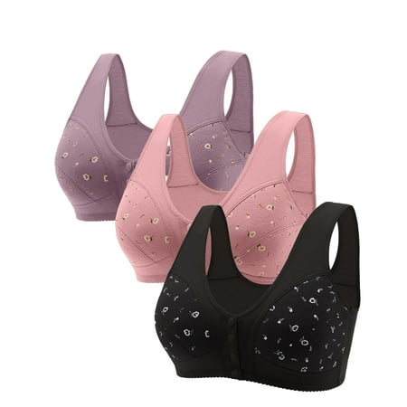 HCURIBAD Clearance! Bras for Women  Push up Bra 3 Pcs Womens Plus Size Non-marking Comfort Front Opening Clasp Bra Cotton Bra  Supportive Bras for Women  Deep V Bra 3PCS underwear Yellow 3XL
