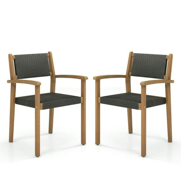 YYAo Outdoor Dining Chairs, Patio Kitchen Dining Room Chairs,Set of 2 Stackable Outdoor Wicker Dining Chair