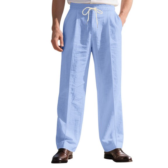 cocolona Mens Summer Casual Cargo Pants Elastic Waist Straight Wide Leg Beach Pants with Pockets