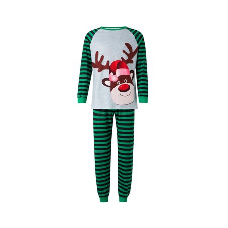 

Genuiskids Christmas Family Matching Pajamas for Adult Couples Kids Baby Dog Christmas Elk Print Long Sleeve T-Shirt Tops + Stretch Striped Pants Sleepwear Holiday Party Pjs Sets