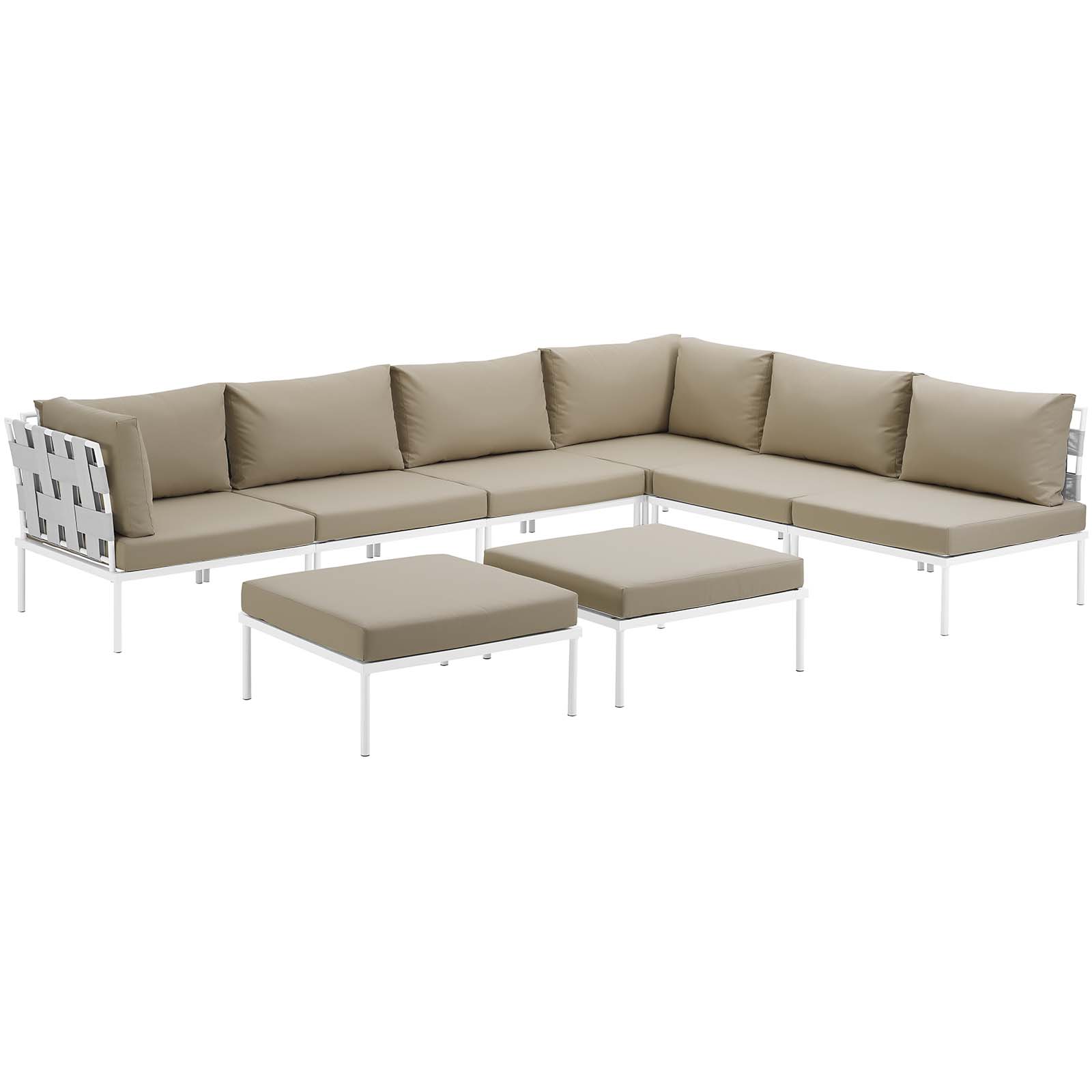 Modway Harmony 8 Piece Outdoor Patio Aluminum Sectional Sofa Set in White Beige - image 3 of 7