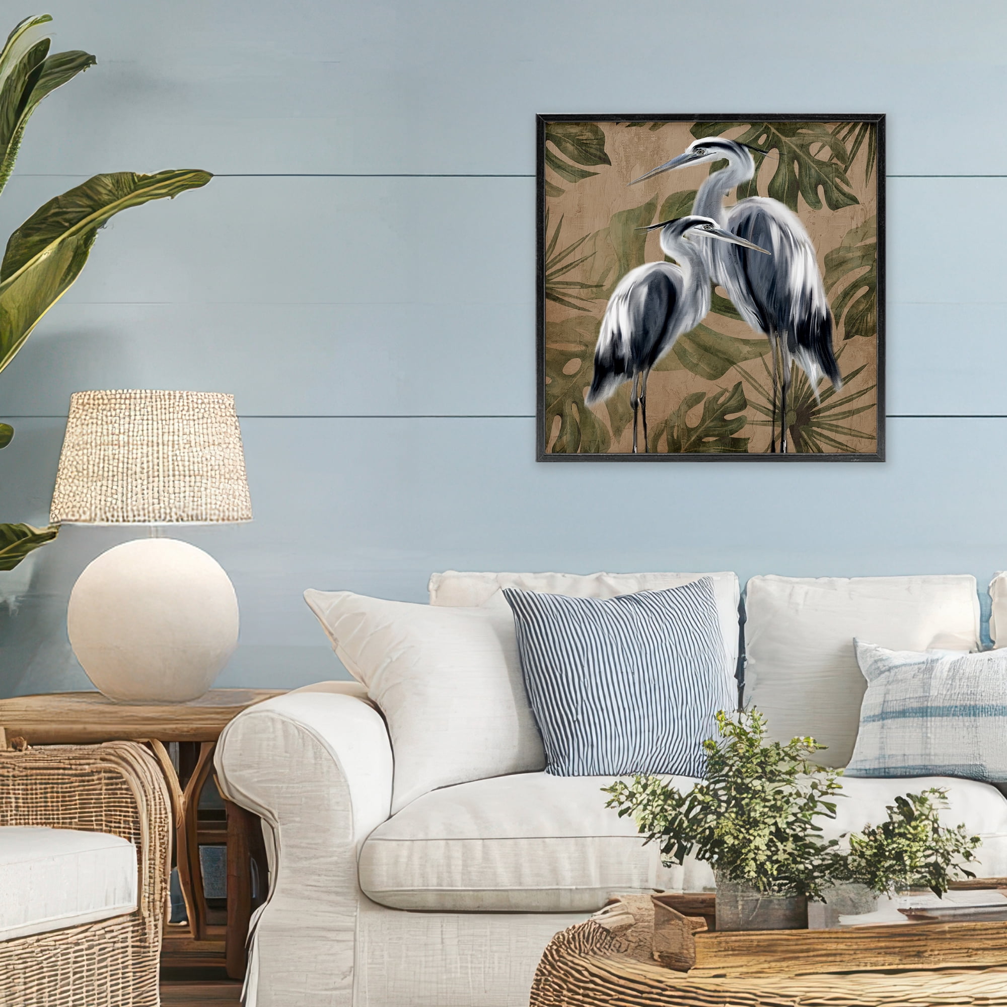 Stupell Industries Two Herons over Tropical Leaves Black Framed Giclee Art, design by Kim Allen