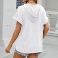 thumbnail image 4 of ECZHAW Womens Tops , Womens Short Sleeve Button Hoodies Summer Loose Fit Blouse Tops Casual T-Shirts Drawstring Down V Neck Sweatshirt ,, 4 of 9
