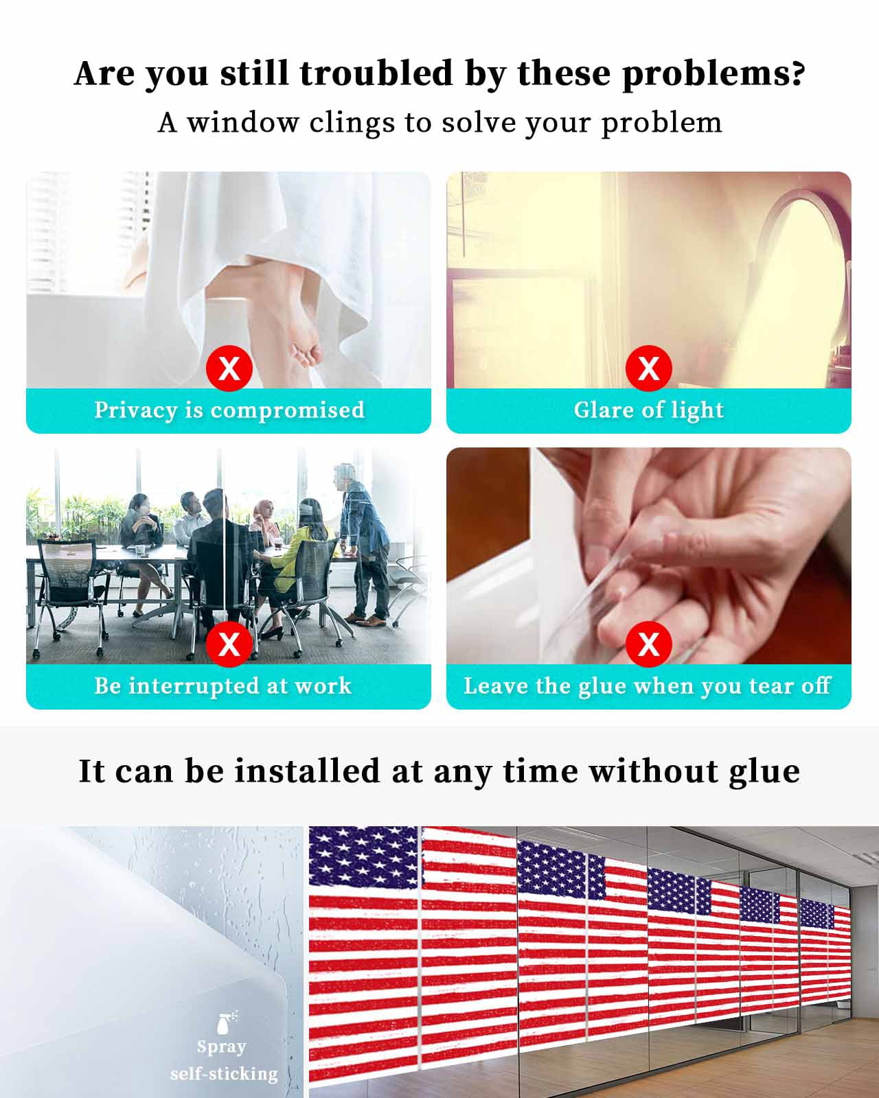 Window Privacy Film American Flag Stained Glass Window Film Decorative Sun Block Window Cover Retro Rustic Stars And Stripes US Flag Window Clings Static Adhesive Sticker for Bathroom 23.6"x59"