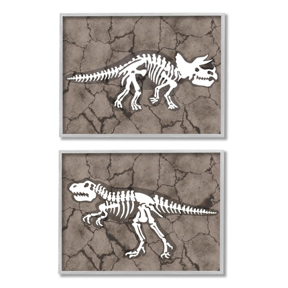 Stupell Industries Dinosaur Skeleton Artifacts Cracked Earth Pattern,2pc, each 11 x 14,Designed by Daphne Polselli