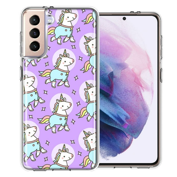 MUNDAZE For Samsung Galaxy S21 Plus Cute Unicorns Purple Design Double Layer Phone Case Cover