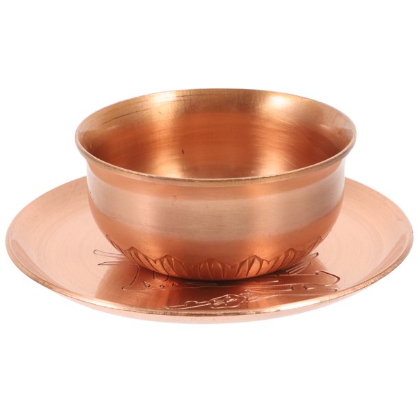 Cuenco de cobre para ofrendas, cuenco para agua bendita, cuenco para purificar el aire, cuenco para té sacrificial con bandeja para altar, rituales de meditación y quemadores de incienso.