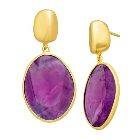 Piara 24 ct Natural Amethyst Drop Earrings in 18kt Gold-Plated Sterling Silver