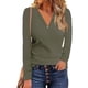 thumbnail image 2 of Blusa De Manga Larga Blusa Casual Ajustada Mujer Cuello En V Túnica Tops Manga Larga Botón Frontal Casual Slim Fit Blusa Acanalada Para El Trabajo Fiesta Al Aire Libre Verde S ANGGREK Verde S, 2 of 6