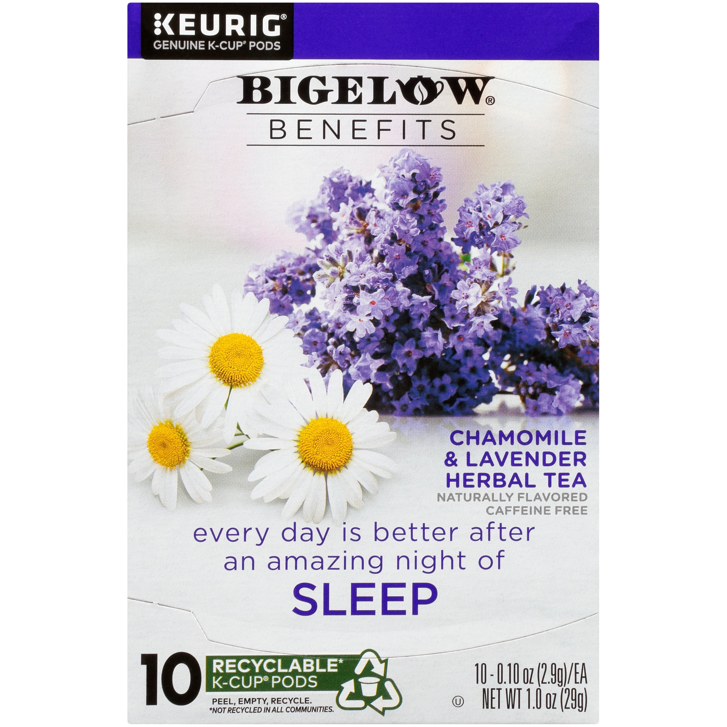 Bigelow Benefits Herbal Tea SLEEP Chamomile & Lavender, Keurig K-Cup Tea Pods, 10 Count